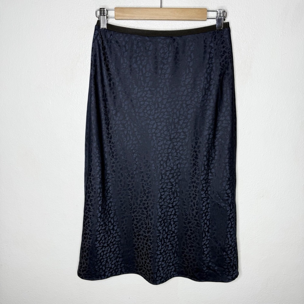 Chelsea 28 Blue Leopard Print Lined Midi Skirt Women's XS Boho Grunge Straight